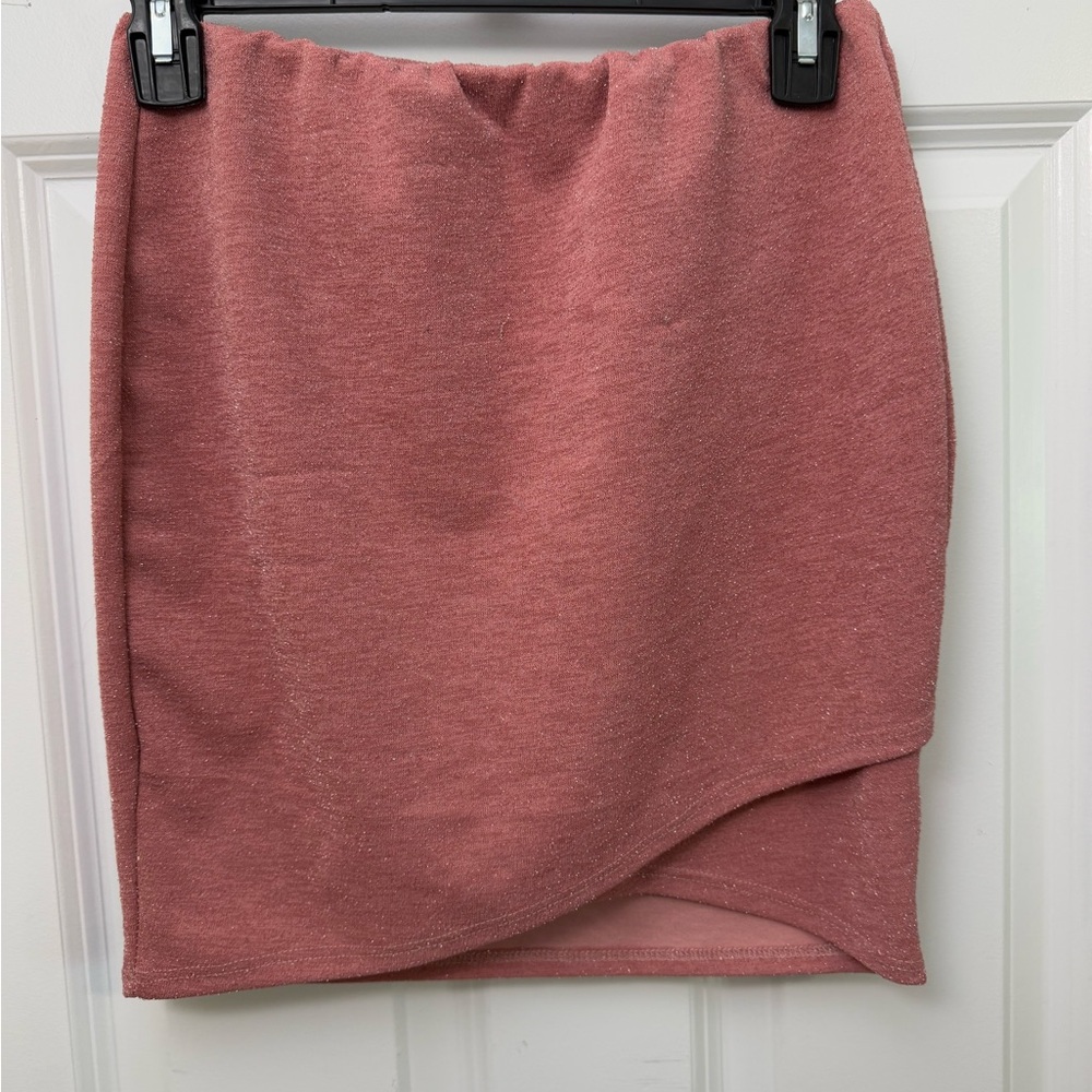 NWOT Pink Asymmetrical Sparkly Wrap Mini Skirt for Cocktail